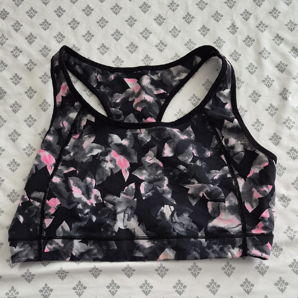 Torrid Black and Pink Floral Sports Bra